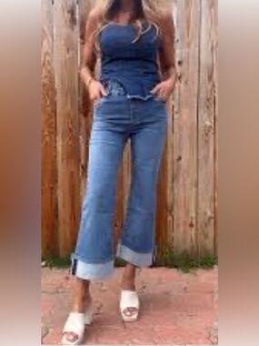 NEW Bevy Flog Jasmine Cropped Cuffed Wide Leg Jeans size 27 retail $228